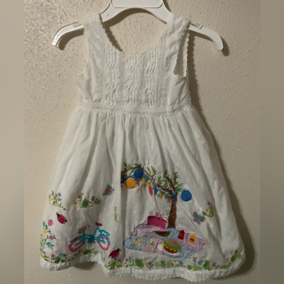Cotton Kids Little Girls Dress Picnic Pink and Blue Embroidery Flowers. Size 4 - Picture 2 of 5